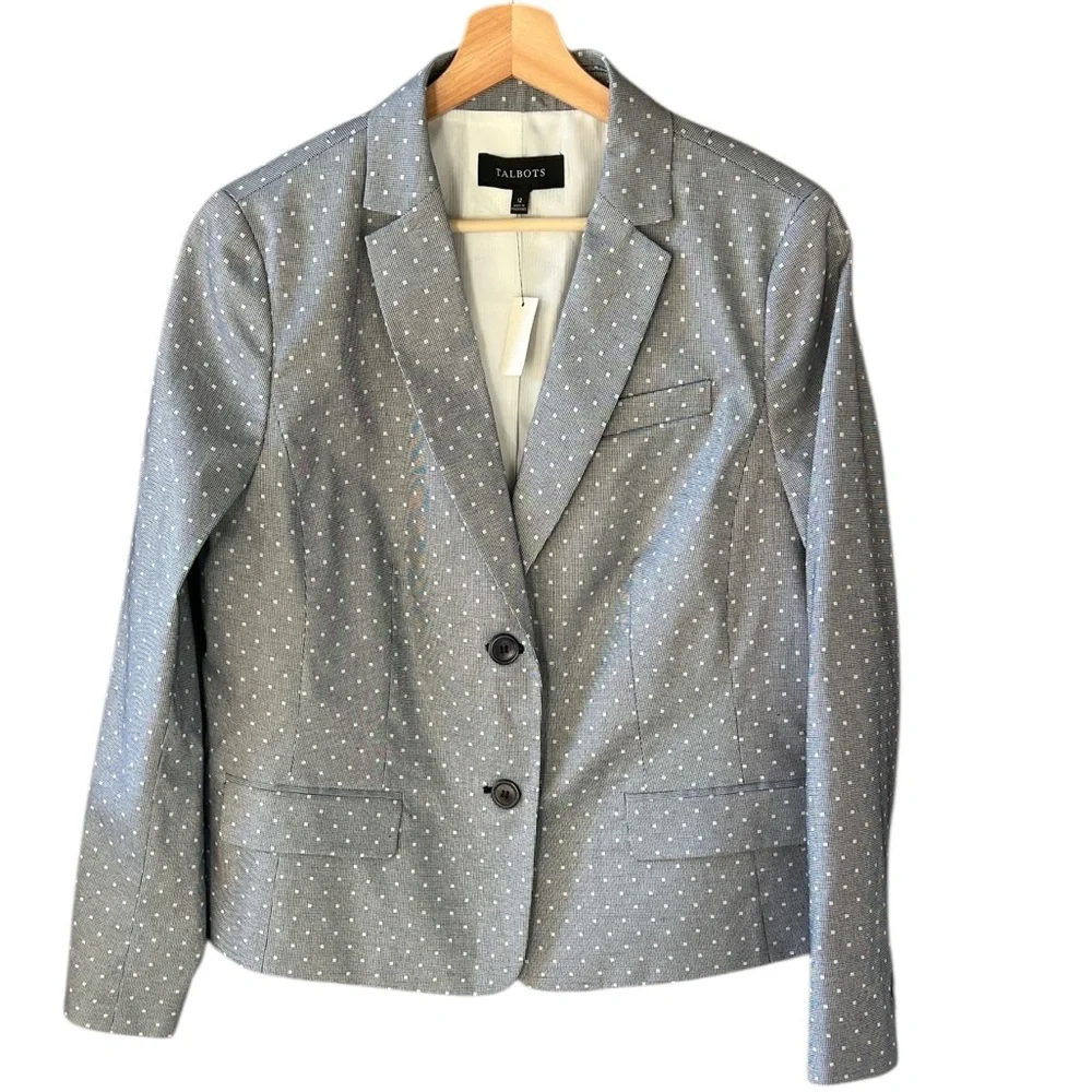 Talbots New w Tag Sz 12 Gray Polkadot Textured Essential Blazer Cotton Spandex